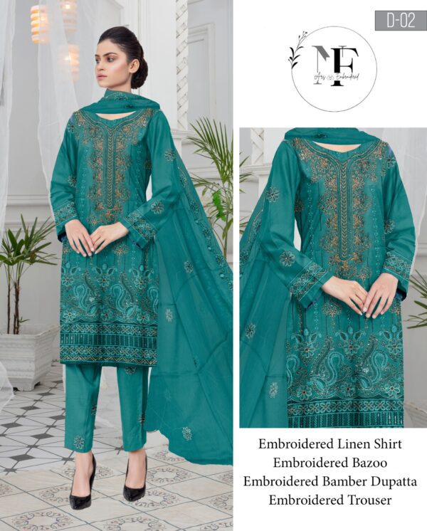 Embroidered Linen 4 PCS Unstitched Suit for Women