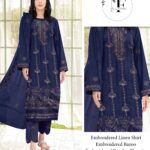 Embroidered Linen 4 PCS Unstitched Suit Dark Blue for Women