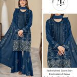 Embroidered Linen 4 PCS Unstitched Suit Blue for Women