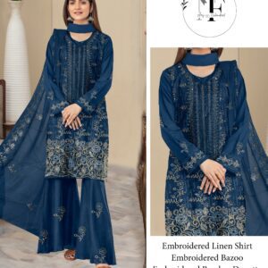Embroidered Linen 4 PCS Unstitched Suit Blue for Women