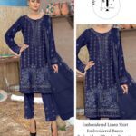 Embroidered Linen 4 PCS Unstitched Suit Royal Blue for Women