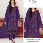 Embroidered Linen 4 PCS Unstitched Suit Purple for Women