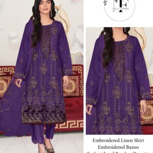 Embroidered Linen 4 PCS Unstitched Suit Purple for Women