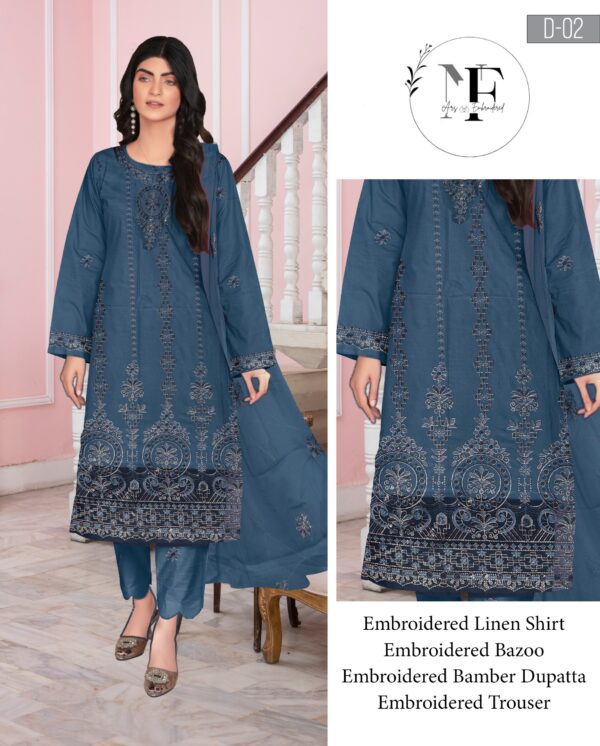 Embroidered Linen 4 PCS Unstitched Suit Zinc for Women