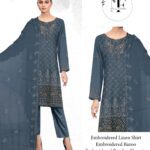 Embroidered Linen 4 PCS Unstitched Suit Grey for Women