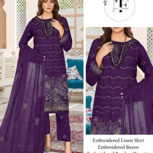 Embroidered Linen 4 PCS Unstitched Suit Purple for Women