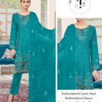 Embroidered Linen 4 PCS Unstitched Suit Firozi for Women