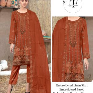 Embroidered Linen 4 PCS Unstitched Suit Orange for Women
