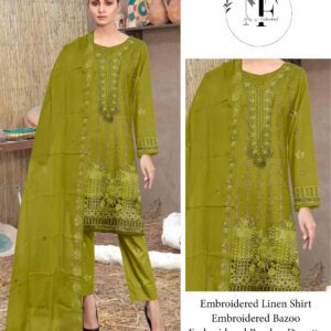 Embroidered Linen 4 PCS Unstitched Suit Lime Green for Women
