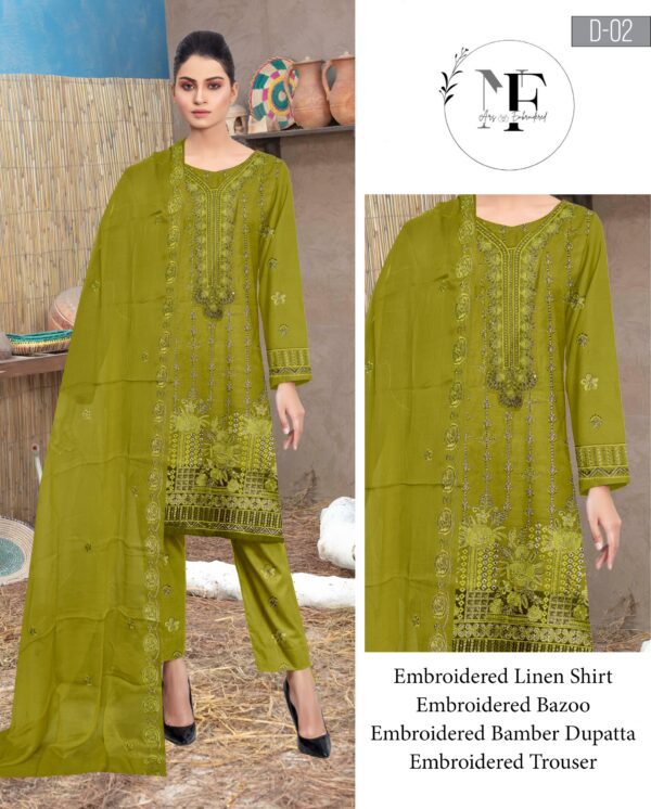 Embroidered Linen 4 PCS Unstitched Suit Lime Green for Women
