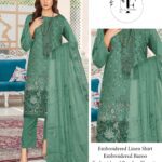 Embroidered Linen 4 PCS Unstitched Suit Mint for Women