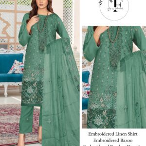 Embroidered Linen 4 PCS Unstitched Suit Mint for Women