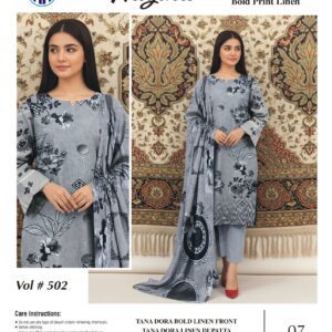 Tana Dora Bold Print Linen 3 PCS Unstitched Grey Suit for Women