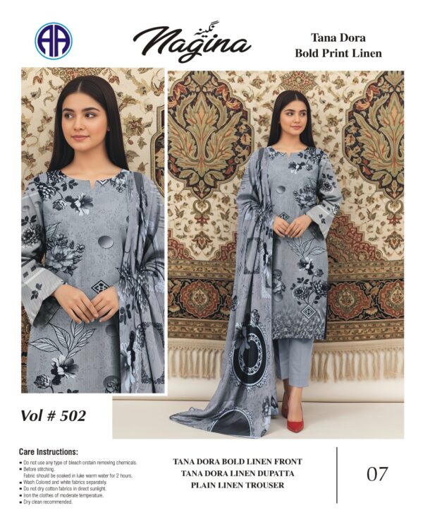 Tana Dora Bold Print Linen 3 PCS Unstitched Grey Suit for Women