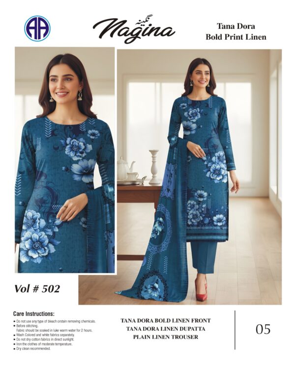 Tana Dora Bold Print Linen 3 PCS Unstitched Blue Suit for Women