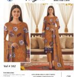 Tana Dora Bold Print Linen 3 PCS Unstitched Mustard Suit for Women