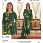 Tana Dora Bold Print Linen 3 PCS Unstitched Green Suit for Women