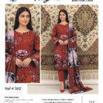 Tana Dora Bold Print Linen 3 PCS Unstitched Reddish Orange Suit for Women