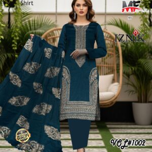 Heavy Karhai Embroidered 3 PCS Unstitched Suit Navy Blue for Women