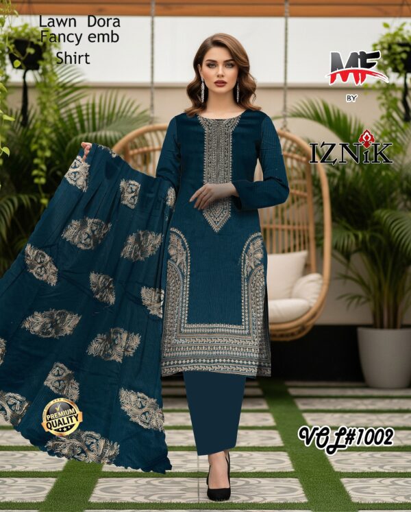Heavy Karhai Embroidered 3 PCS Unstitched Suit Navy Blue for Women