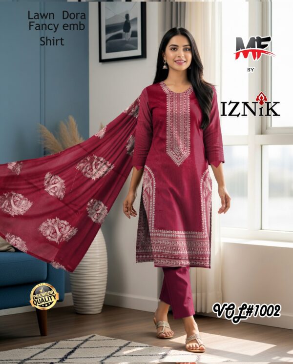 Heavy Karhai Embroidered 3 PCS Unstitched Suit Red for Women