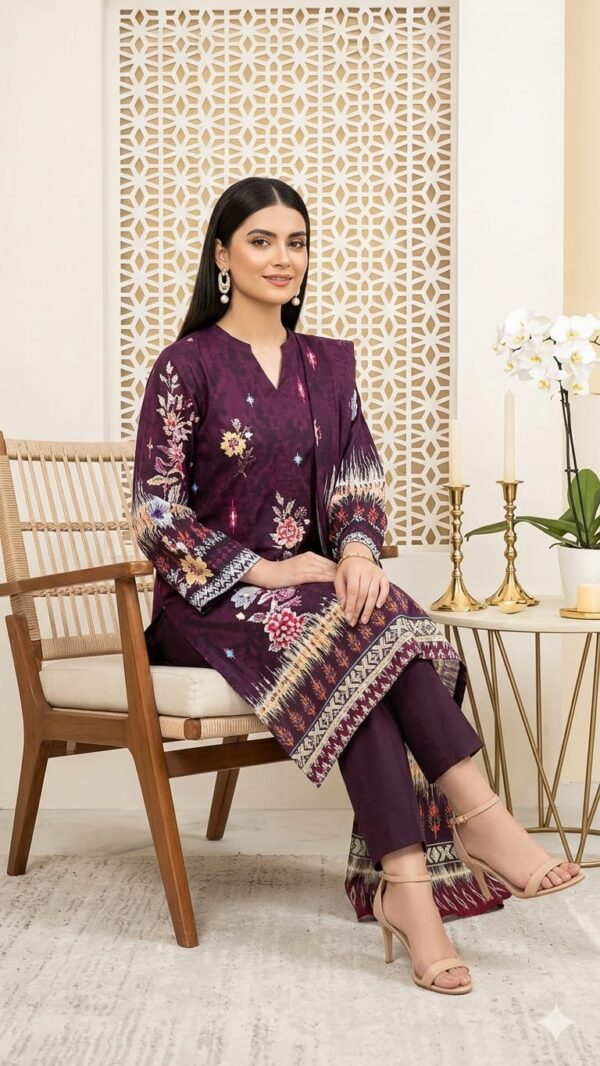 Designer Digital Printed Lawn 3 Piece Suit with Soft Voile Dupatta